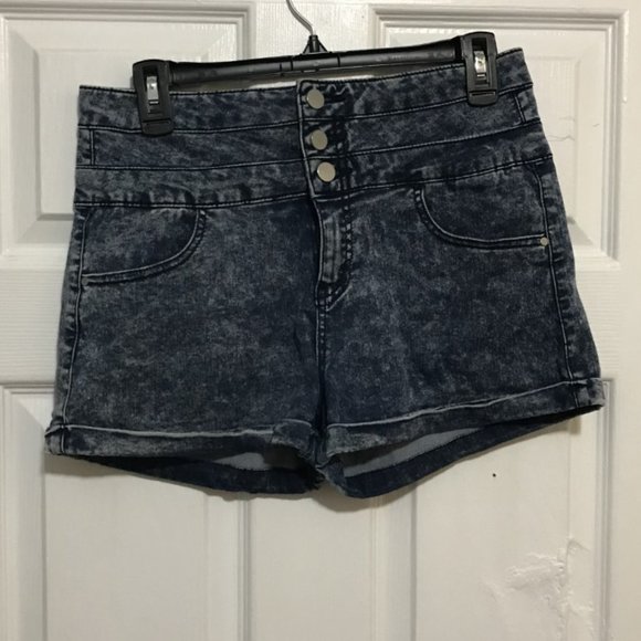 High-Waisted Acid Wash Jean Shorts - Picture 1 of 2